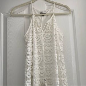 white lace, sleeveless dress